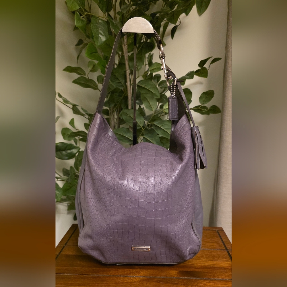 Coach Avery Purple Croc-Embossed Shoulder Bag